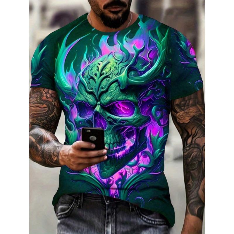 Zengyanqin02 Mode Mannen Schedel Grafische 3D Gedrukt T-shirt Korte Mouwen T-shirt Voor Mannen Dagelijkse Streetwear Tees Tops Ronde Hals casual T-shirt L