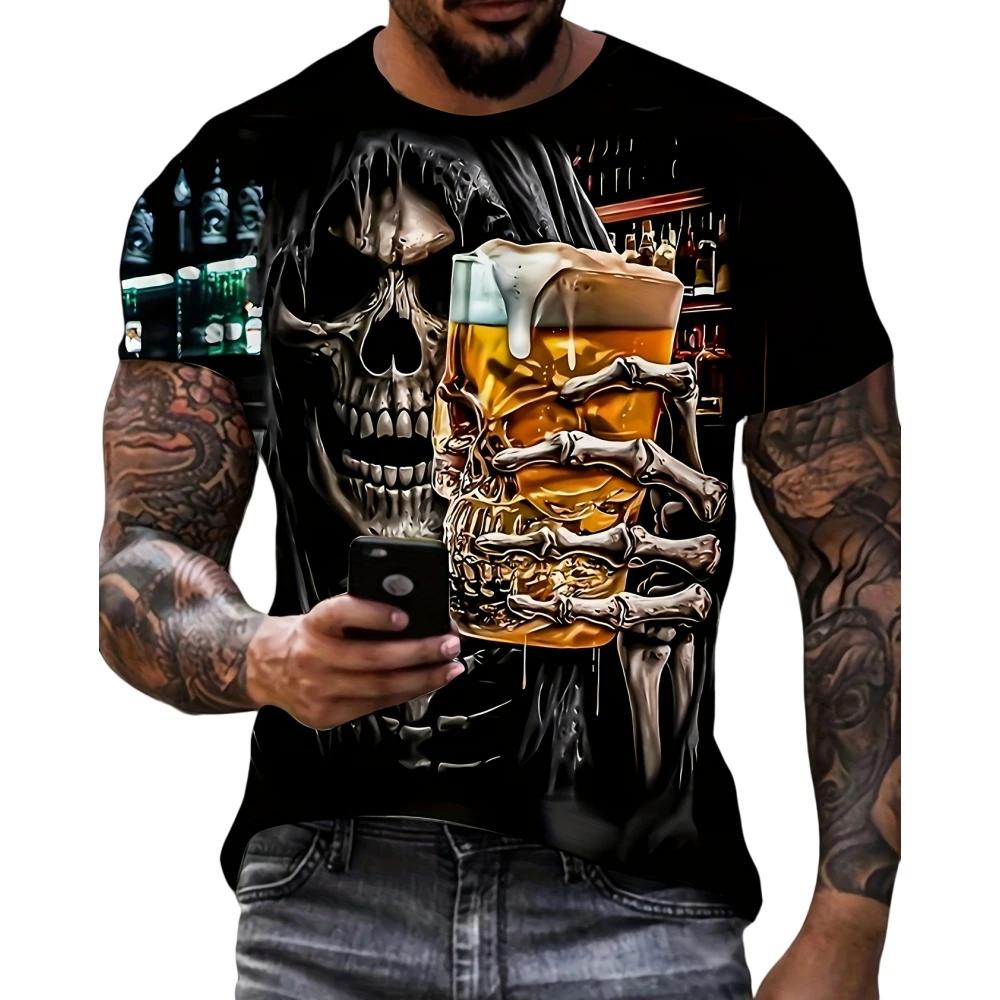 Zengyanqin02 Mode Mannen Schedel Grafische 3D Gedrukt T-shirt Korte Mouwen T-shirt Voor Mannen Dagelijkse Streetwear Tees Tops Ronde Hals casual T-shirt XXXL