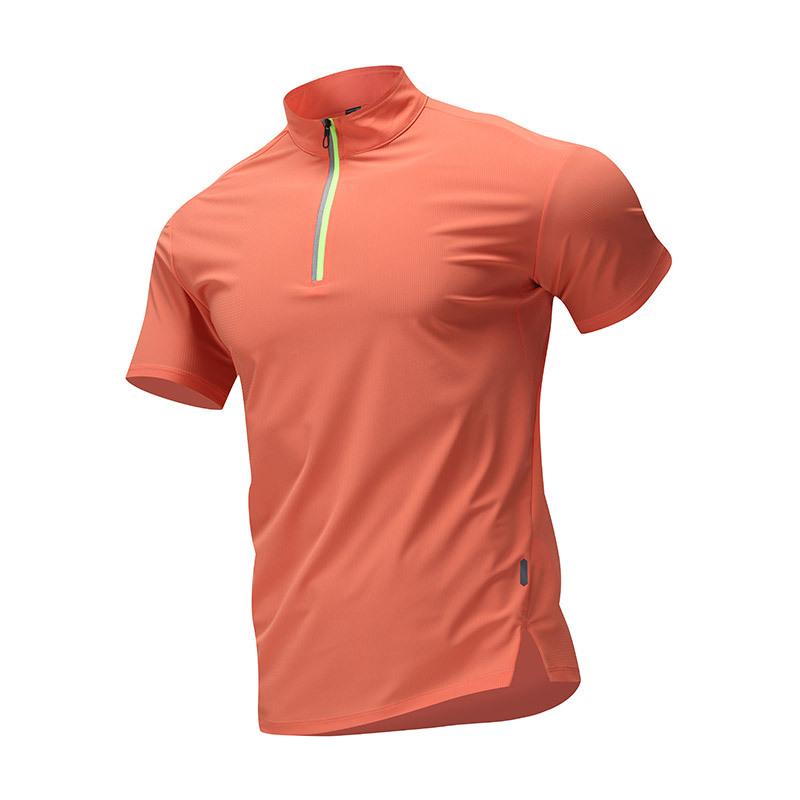 YL Mall KEEP-22 T-shirt met rits Heren Korte mouw IJszijde Sneldrogende Kleding Hardlopen Fitness Stretch Ademend Casual Sport Stand Up Kraag T-shirt L oranje