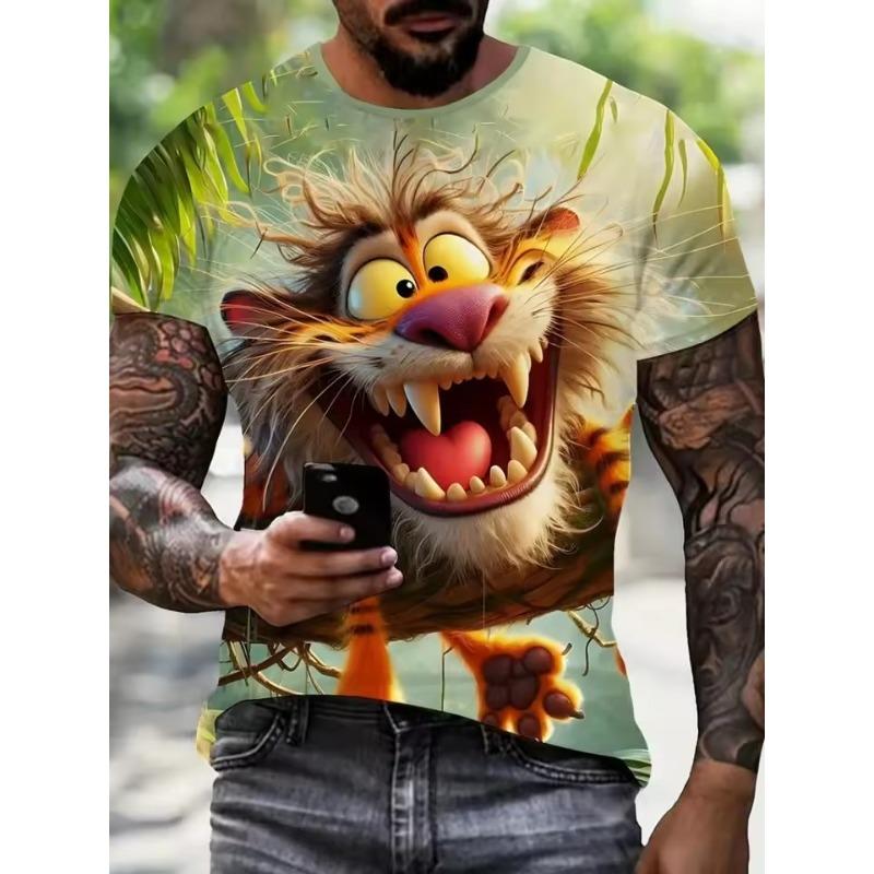 Forever Men Heren Grappige Dieren 3D Geprint T-shirt Street Casual Street Casual Alledaags Korte Mouw Tee Tops Zomer Ronde Hals Herenkleding XXL