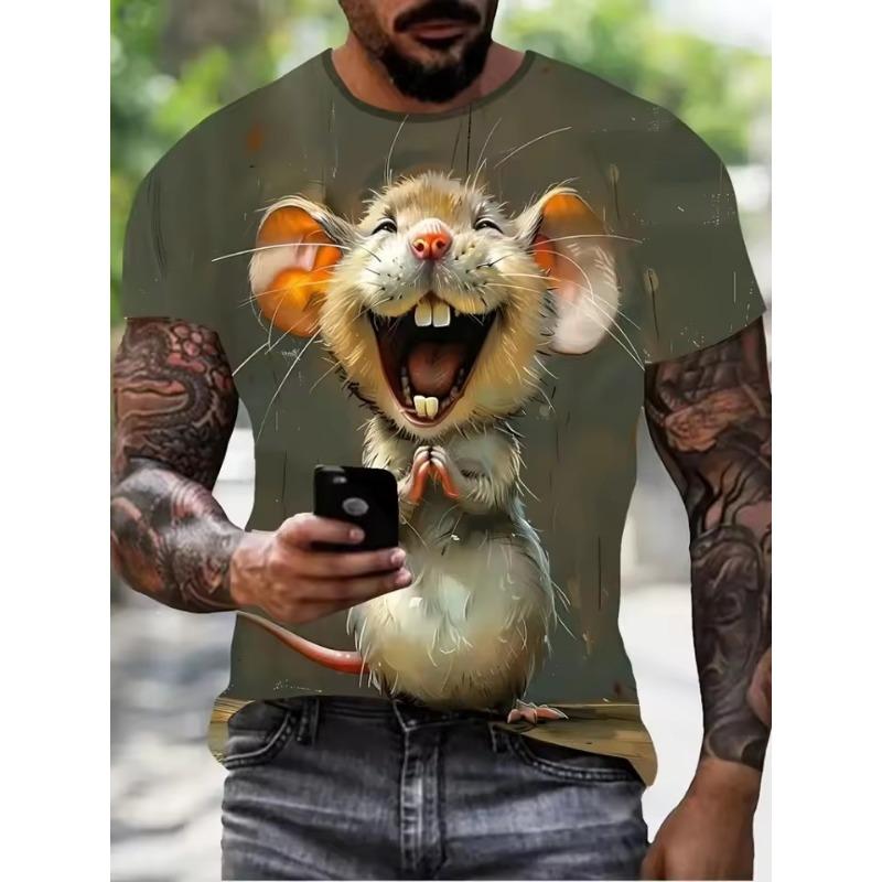 Forever Men Heren Grappige Dieren 3D Geprint T-shirt Street Casual Street Casual Alledaags Korte Mouw Tee Tops Zomer Ronde Hals Herenkleding XXL