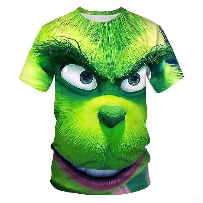 Huiteng Nieuw 2025 Kerst Cartoon Groen Fur Monster 3D Geprint Heren Korte Mouw Grinch XL