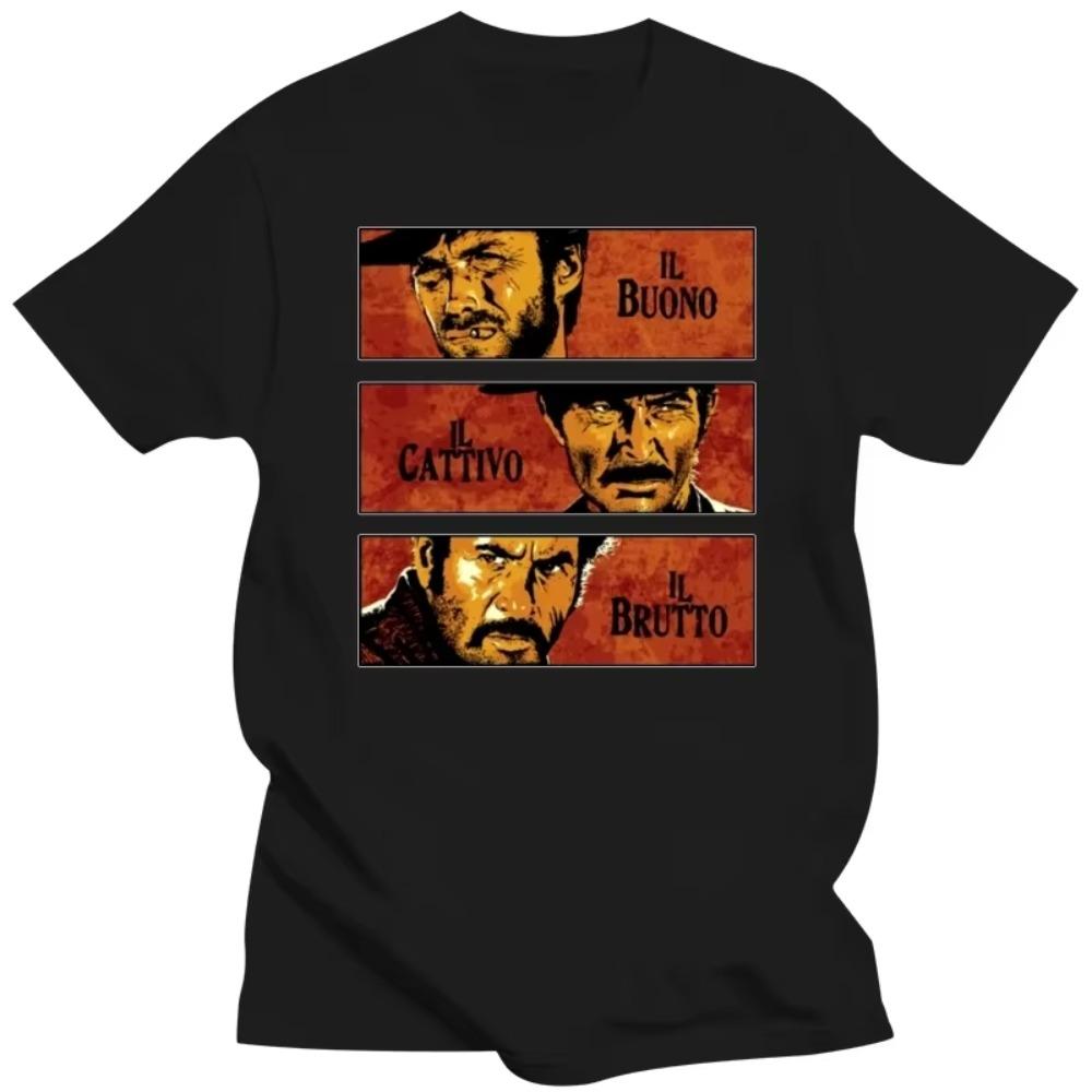 The most comfortable way to travel Vintage The Good The Bad And The Ugly T-shirt Heren Korte Mouw Puur Katoen T-shirt Print Il buono brutto cattivo T-shirts TV T-shirt XXXXXL zwart