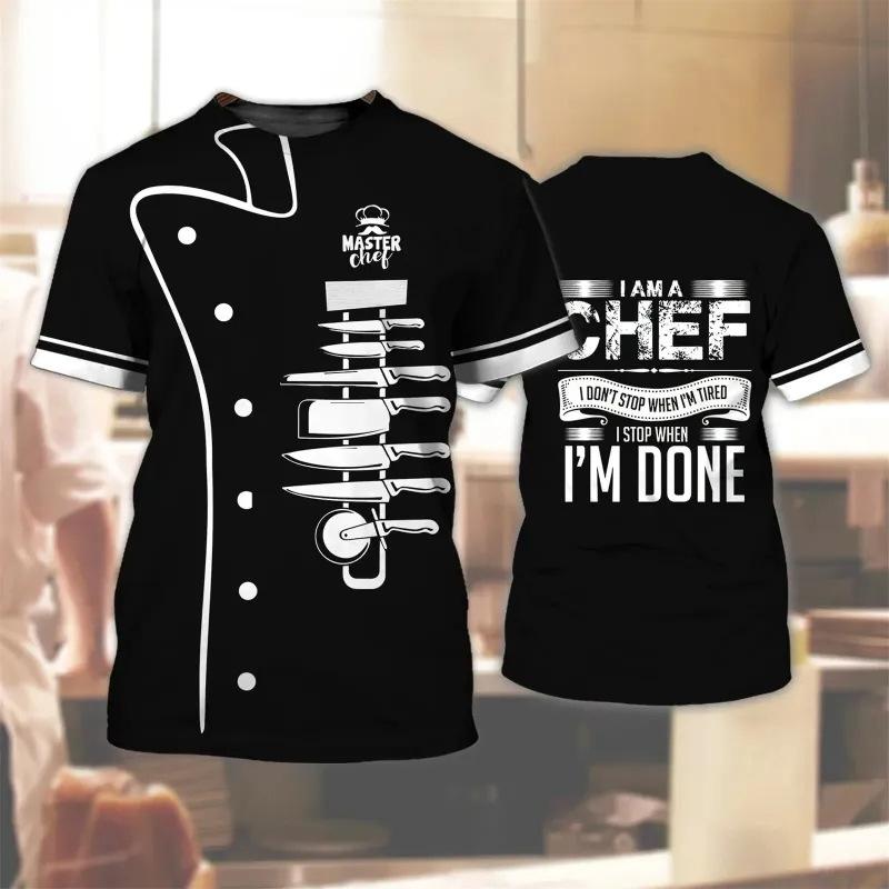 WowClassic Zomer Ronde Hals 3D Chef Thema Grafische Print Top Modieuze Casual Korte Mouw Heren- en Dames Unisex T-shirts XS