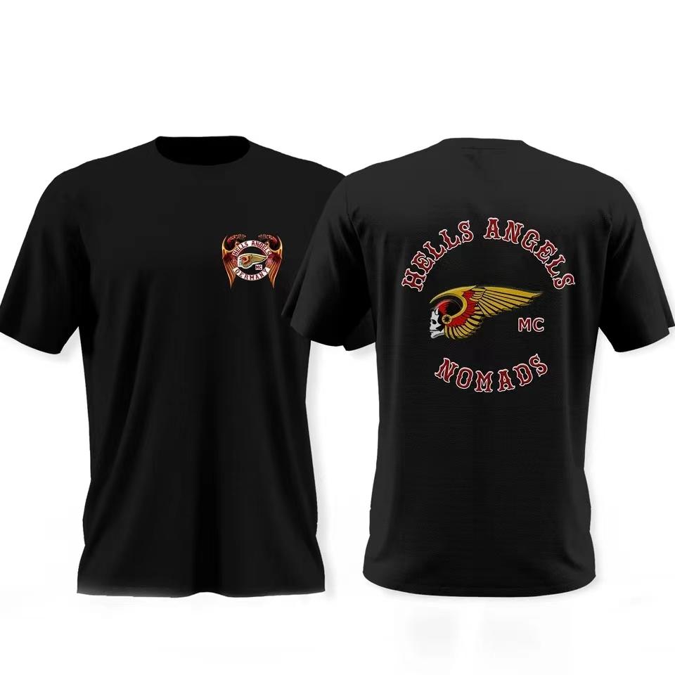 GUOYAN TOP Ouder-kind Geweldig Heren T-shirt Katoen Oversized Zomer Jongen Dubbelzijdig Hells Angels Brotherhood Tops T-shirts Korte Mouw Shirt XL