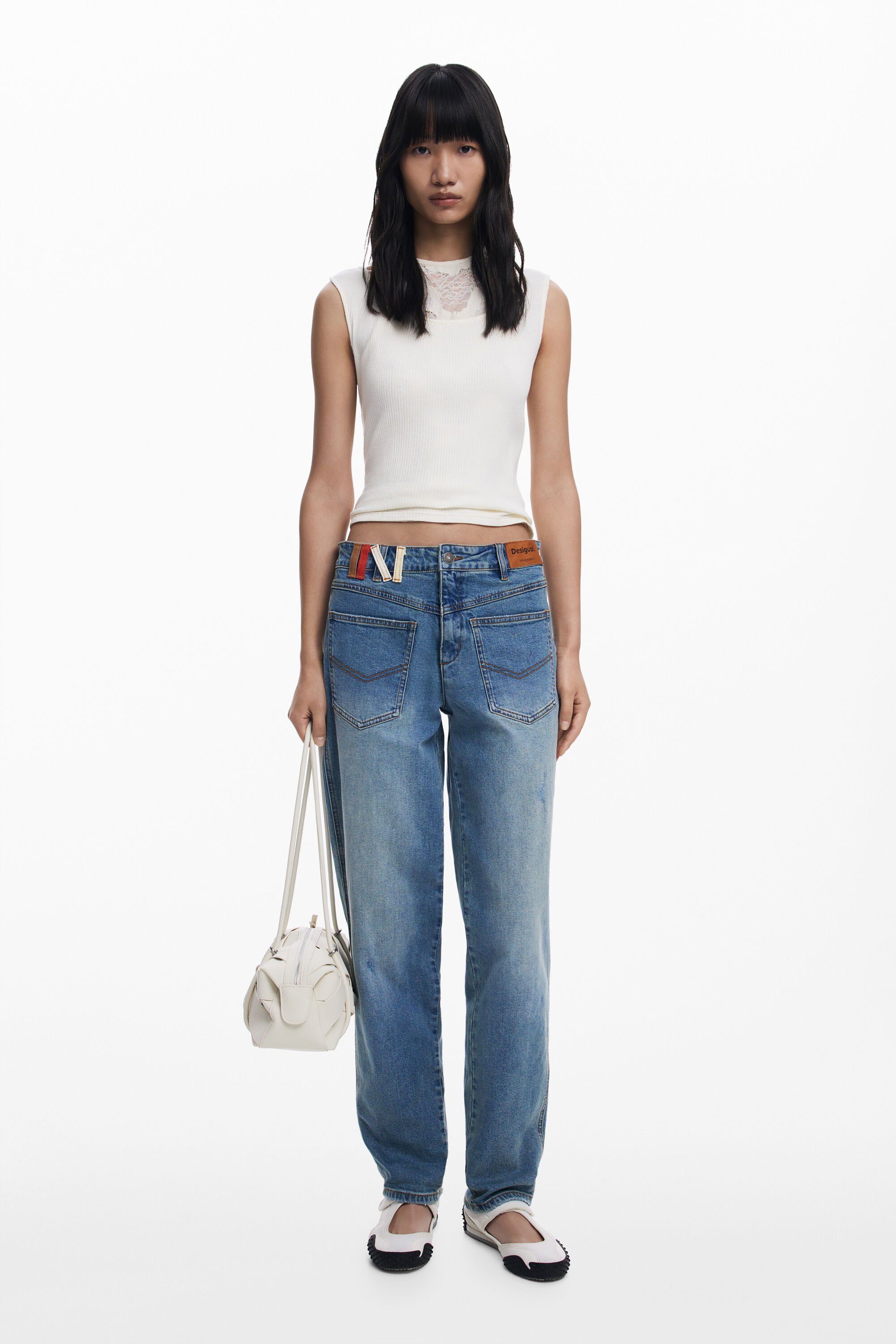 Desigual Boyfriend jeans met omgekeerde zakken - BLUE