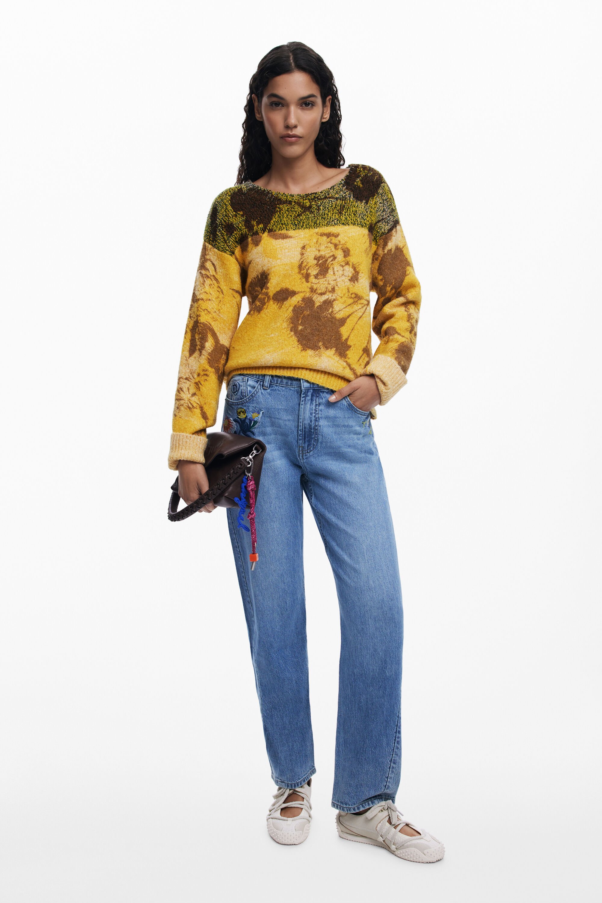 Desigual Jeans met geborduurde bloemen - BLUE