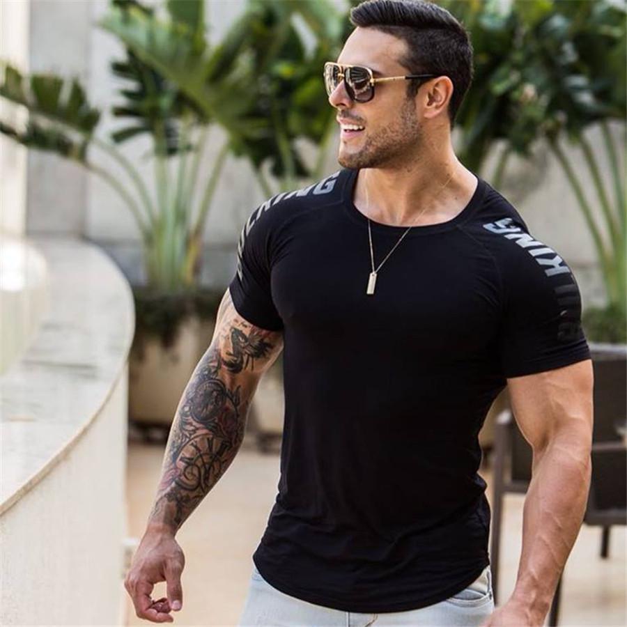 Gym Sports Apparel Heren compressie sneldrogend T-shirt Gym Fitness Bodybuilding Hardlopen Sport t-shirt Tee Tops Kleding XL