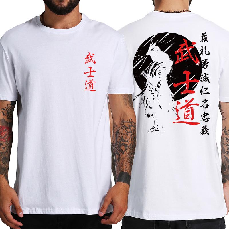 Nihao Japan Samurai Geest T-shirts Japanse Stijl Terug Print EU Size 100% Katoen Tops T-shirt Bushido Mannelijke Geschenken Tee L