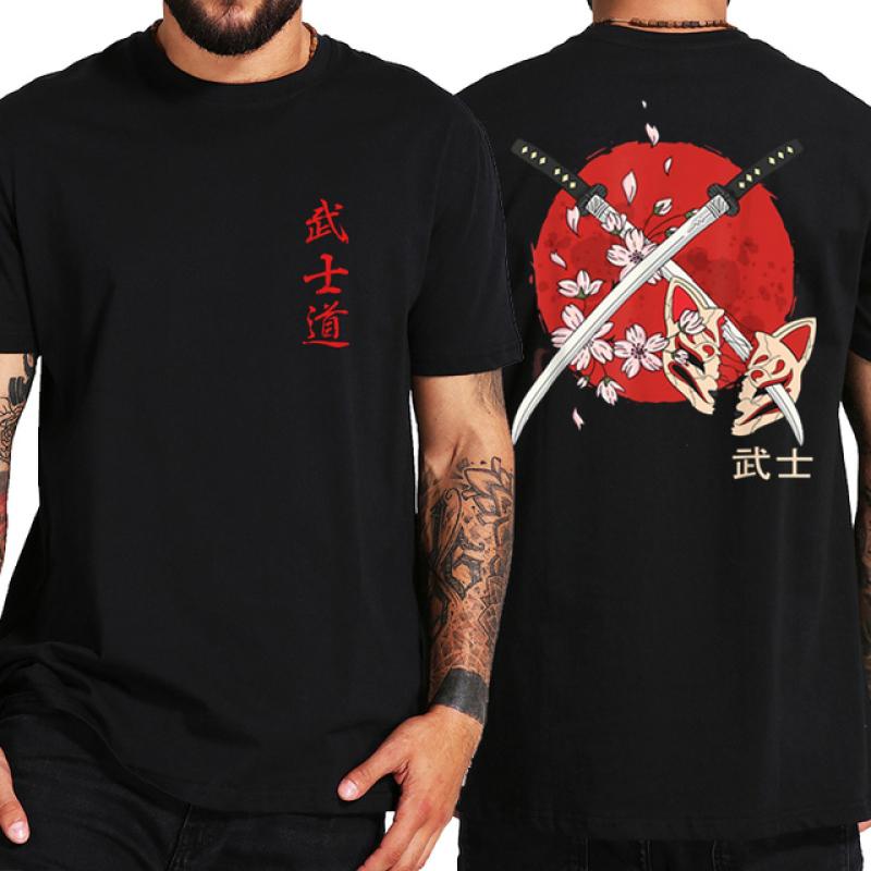 Nihao Japan Samurai Geest T-shirts Japanse Stijl Terug Print EU Size 100% Katoen Tops T-shirt Bushido Mannelijke Geschenken Tee L