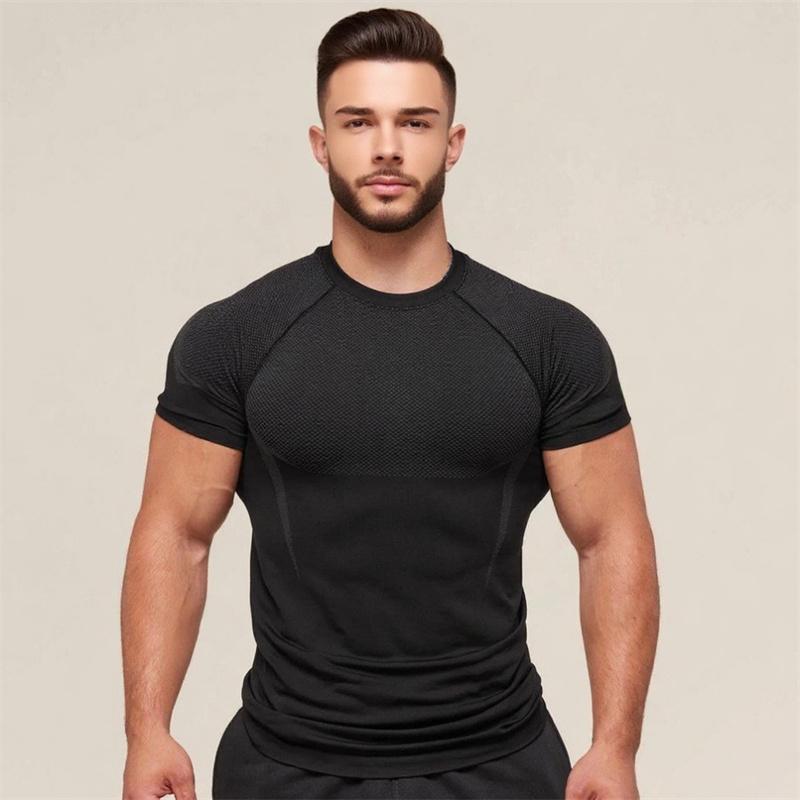 Jun Lin NO.1 Fitness Top Heren Casual Hardlopen Sneldrogend Ademend Strak Shirt Korte Mouw T-shirt Heren Spier XL