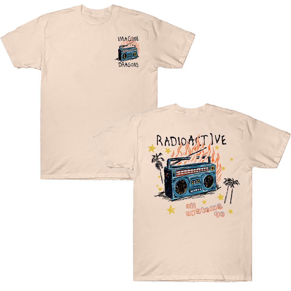 Trendy discount Imagine Dragons Radioactive T-shirt Katoen Heren/Dames T-shirts Hoge Kwaliteit Zacht Unisex Streetwear Hip Hop Mode Zomer Korte Mouw Tops XS zand