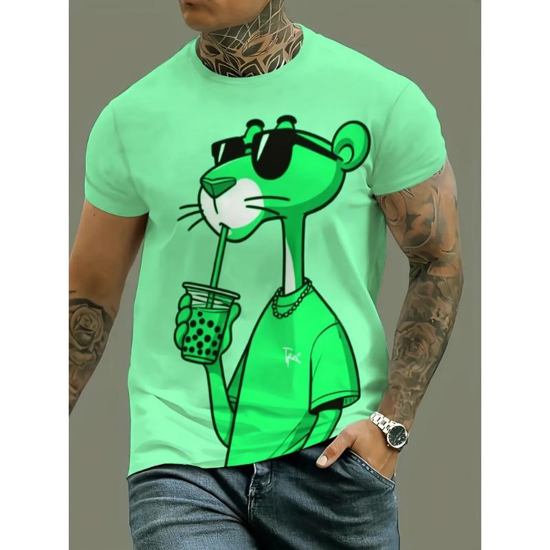 ETST0012 Zomer Nieuwe Heren T-shirts Cartoon Roze Panter Print Korte Mouw O-hals T-shirts Casual Losse Dagelijkse Sport Oversized Unisex Tops 6XL