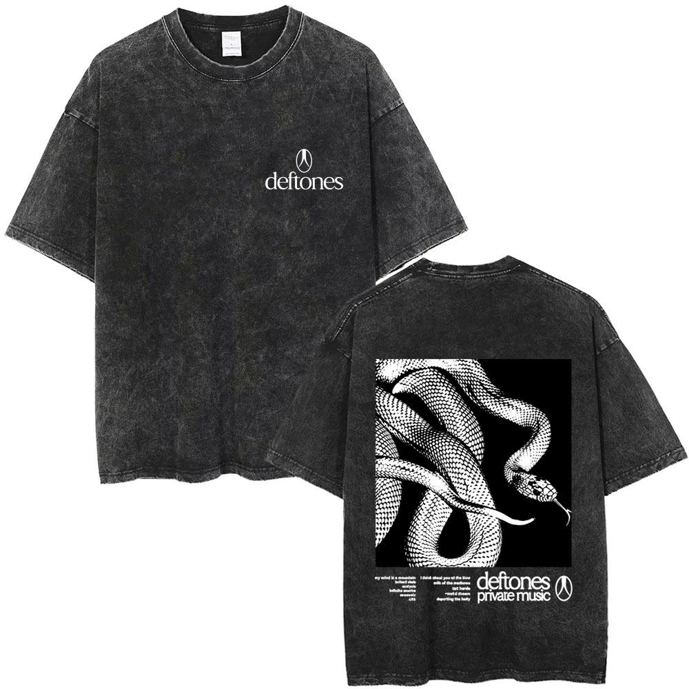 A washed short sleeved T-shirt Top Gewassen Vintage Rockband Deftones Private Music Snake Grafisch T-shirt Heren Mode Oversized T-shirts Unisex Streetwear XL