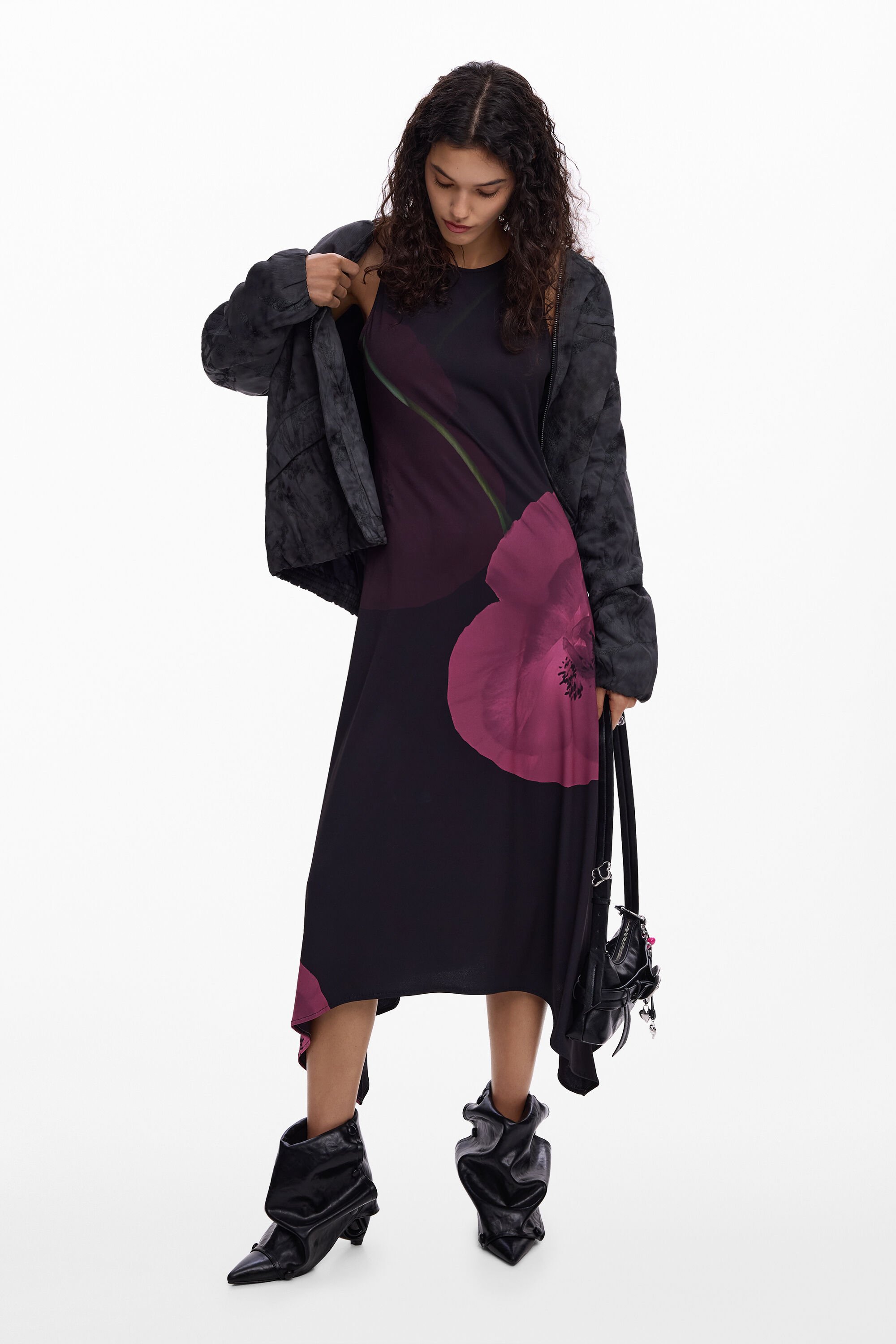 Desigual Asymmetrische jurk klaproos - BLACK