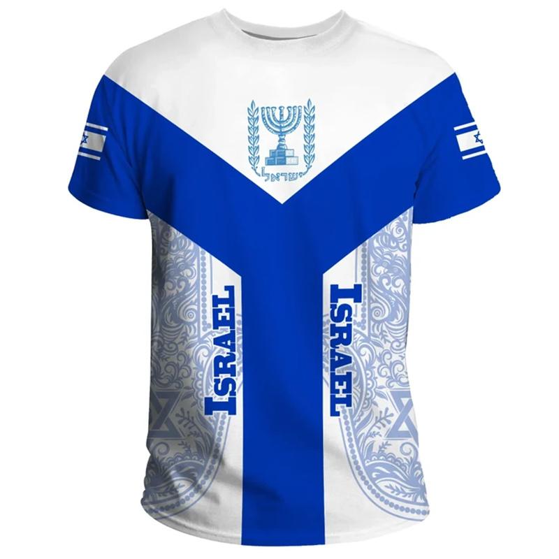 Xuhaijian02 Israël Vlag Heren T-shirt 3D Gedrukt Israëliërs Nationale Embleem Tops Korte Mouw O-hals Oversized Sport Tee Shirt Kleding M