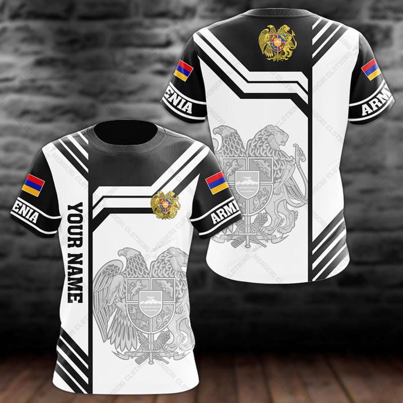 ETST0013 Armeense vlag en wapen grafische T-shirt zomer casual trui herenmode losse T-shirts jongens oversized korte mouwen tops 6XL L