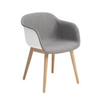 Muuto Fiber Chair Stoel Front UP, houten poten Wit Remix 133