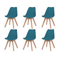 VidaXL Eetkamerstoelen kunstleer massief hout turquoise 6 st