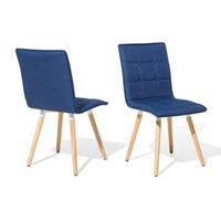 beliani Esszimmerstuhl 2er Stuhl Marineblau Polsterbezug Holzbeine Versteppung Retro - Heller Holzfarbton