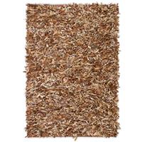 Tapijt shaggy hoogpolig 120x170 cm echt leer tan