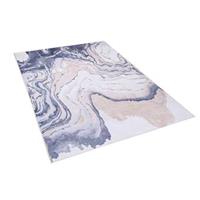 beliani Teppich Beige mit Blau Polyester 160 x 230 cm Kurzflor Aquarell Muster Bedruckt Rechteckig - Weiß