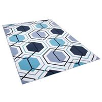 Beliani - Teppich Grau Blau Weiß Polyester 160 x 230 cm Kurzflor Geometrisches Muster Bedruckt Rechteckig - Blau