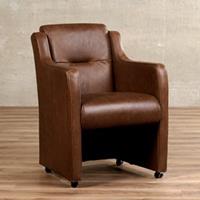 ShopX Leren eetkamerfauteuil mass, bruin leer, bruine keukenstoelen