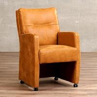 ShopX Leren eetkamerfauteuil sharp, cognac leer, cognac keukenstoelen