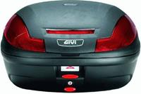 givi E470 Simply III topkoffer, Topkoffers en zijkoffers voor de moto, rode relfectoren, zwarte cover