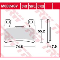 TRW Lucas Bremsbeläge Sintermetall MCB850SRT 74,5x55,2x7,9mm
