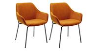 Kare Design Avignon Eetkamerstoel Armleuningen - Set Van 2 - Oranje Velours Ribstof - Zwart Metalen Poten