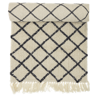 Bloomingville Teppich aus Wolle in Beige mit Rautenmuster in Schwarz 200 x 70 cm