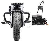 Craftride Set Sturzbügel Mustache mit Sissybar Tall für Harley Sportster 1200 Iron 18-20  schwarz