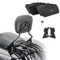 Craftride Sissybar mit Gepäckträger XB + Montagekit + Seitenkoffer Innentaschen für Harley Touring 14-20 schwarz 