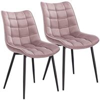 woltu 2er-Set Küchenstuhl mit Rückenlehne aus Samt Metallbeine Elif rosa