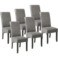 tectake 6 Esszimmerstühle, ergonomisch, massives Hartholz - grau marmoriert