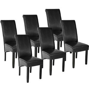 tectake 6 Esszimmerstühle, ergonomisch, massives Hartholz - schwarz