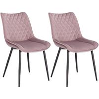 WOLTU Esszimmerstühle 2er Set Küchenstuhl Polsterstuhl Wohnzimmerstuhl Sessel mit Rückenlehne, Sitzfläche aus Samt, Metallbeine, Rosa - rosa
