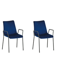 beliani Stuhl 2er Set Blau Samtstoff mit hoher Rückenlehne Metallgestell Modernes Design für Ess-, Wohn- und Arbeitszimmer - Schwarz