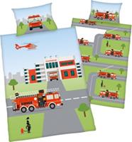 Baby Best Feuerwehr Flanell BIO-Bettwäsche, 100 x 135 cm + 40 x 60 cm bunt