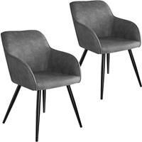 tectake 2er Set Stuhl, gepolstert mit Stoffbezug, schwarze Stahlbeine, 58 x 62 x 82 cm