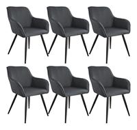 tectake 6er Set Stuhl, gepolstert, in Leinenoptik, schwarze Stahlbeine, 58 x 62 x 82 cm
