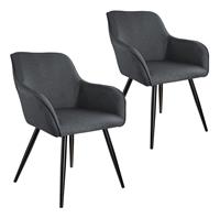 tectake 2er Set Stuhl, gepolstert, in Leinenoptik, schwarze Stahlbeine, 58 x 62 x 82 cm