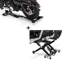 ConStands Set: Rangierhilfe für Seitenständer M2 Mover bis 400 kg von schwarz + Hebebühne Mid-Lift XL heber bis 500kg in schwarz