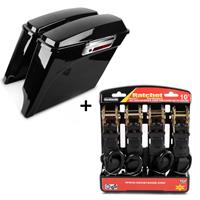 Craftride Set: Seitenkoffer Set Harley Touring 94-13 Stretched + Spanngurt Set Ratsche mit 4x Zurrschlaufe schwarz