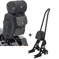 Craftride Set: Sissy Bar Abnehmbar CSXL für Harley Sportster 04-20 + Sissybar Tasche SXL Hecktasche mit Gepäckrolle in schwarz