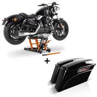 Craftride Set: Seitenkoffer Set Harley Touring 94-13 Black Latch + Hebebühne Mid L für Harley und Chopper bis 680kg og