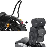 Craftride Set: Sissybar Tasche SXL Hecktasche mit Gepäckrolle in schwarz + Sissybar für Harley Sportster 04-20 Tampa S schwarz