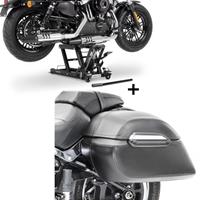 Craftride Set: Seitenkoffer Set K3 mit Träger Satteltaschen + Hebebühne L für Harley und Chopper -680kg